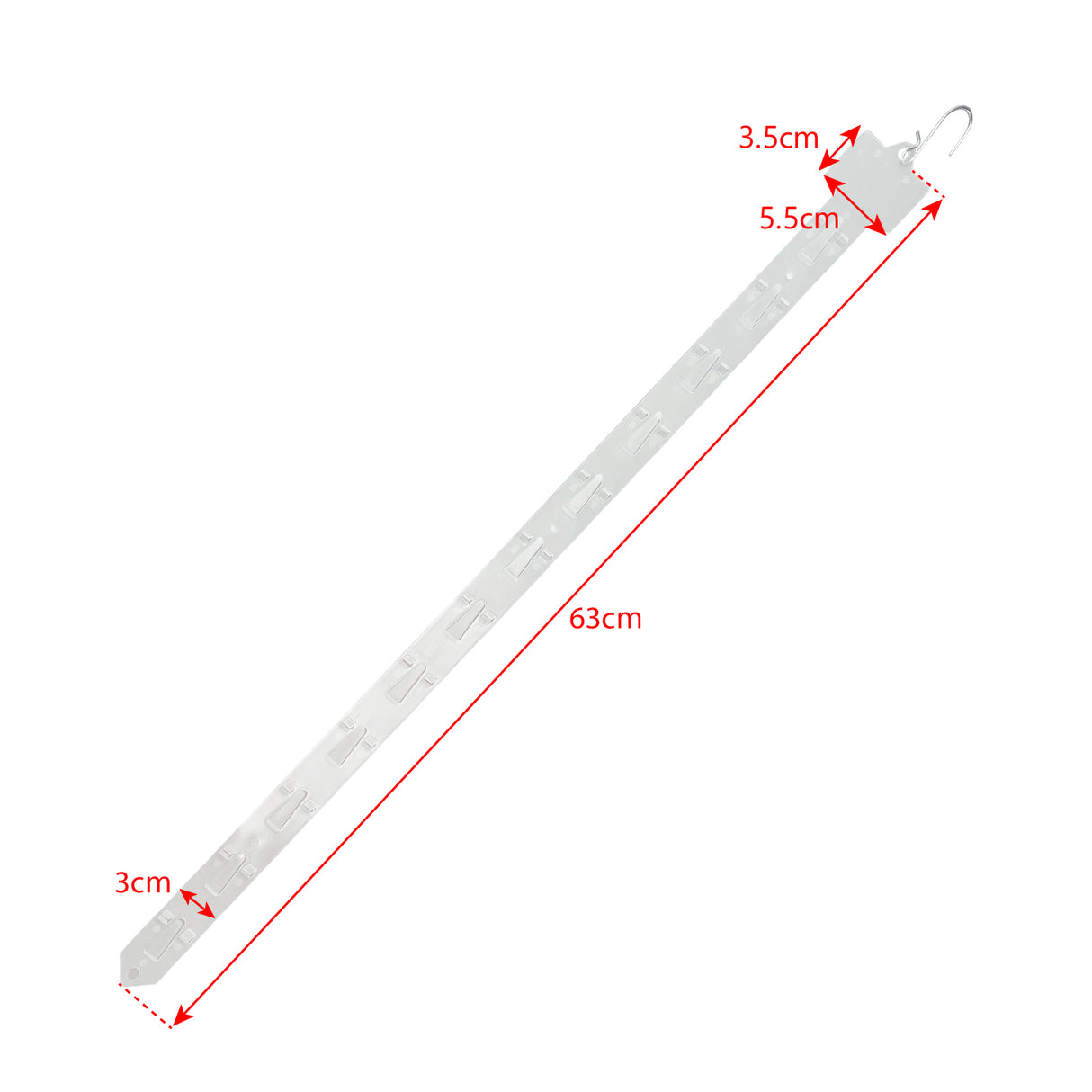 10 pieces of 12-slot plastic merchandise strips with hooks, measuring 24.8 inches