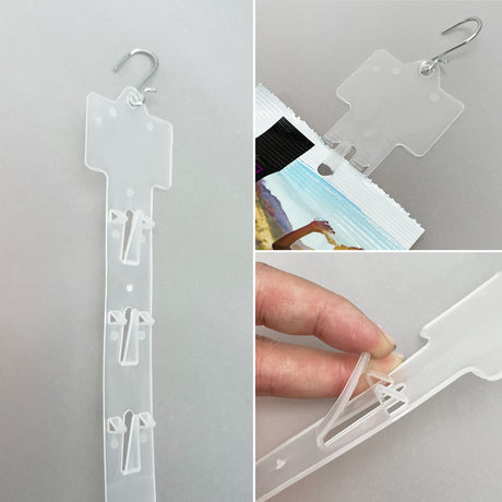 10 pieces of 12-slot plastic merchandise strips with hooks, measuring 24.8 inches
