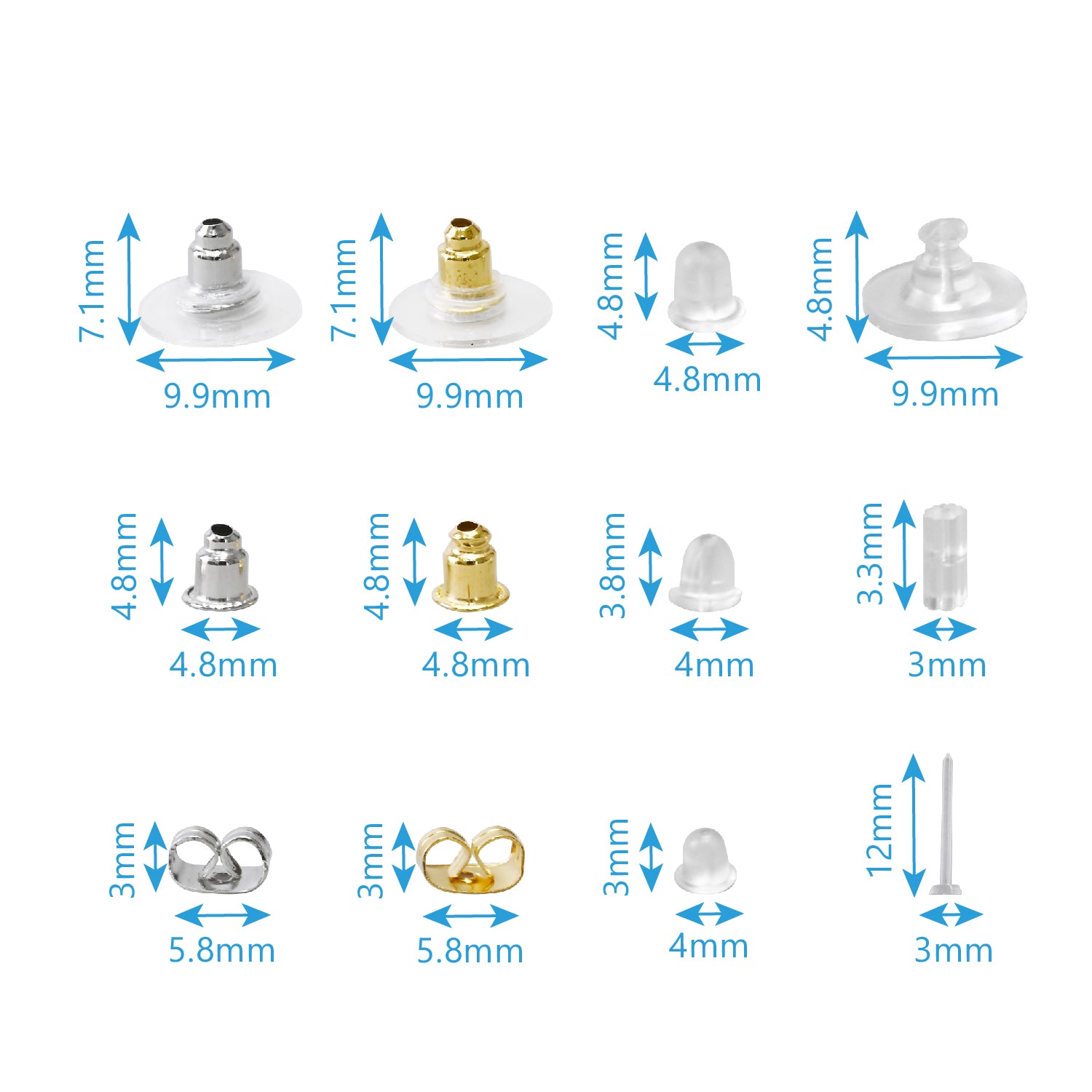 12 different earring backs kit and contains 600pcs