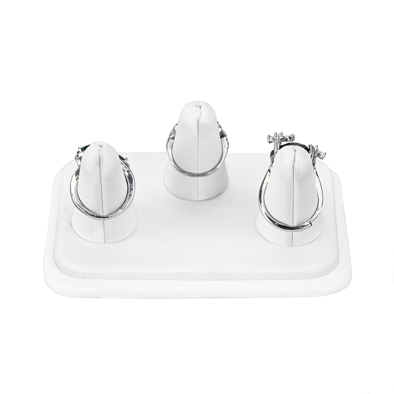 #RD-2433L-WH White Leatherette 3 Ring Finger Shaped Ring Display