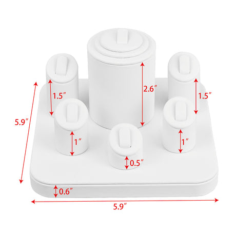 #SET101 White Faux Leather Ring Stand Holder Display 6-Pcs Set