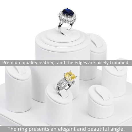 #SET101 White Faux Leather Ring Stand Holder Display 6-Pcs Set