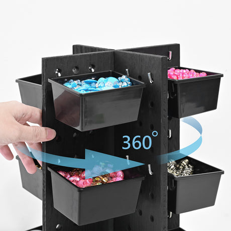 Wooden Rotating Pegboard Display with 12 Bins, Pegboard Storage