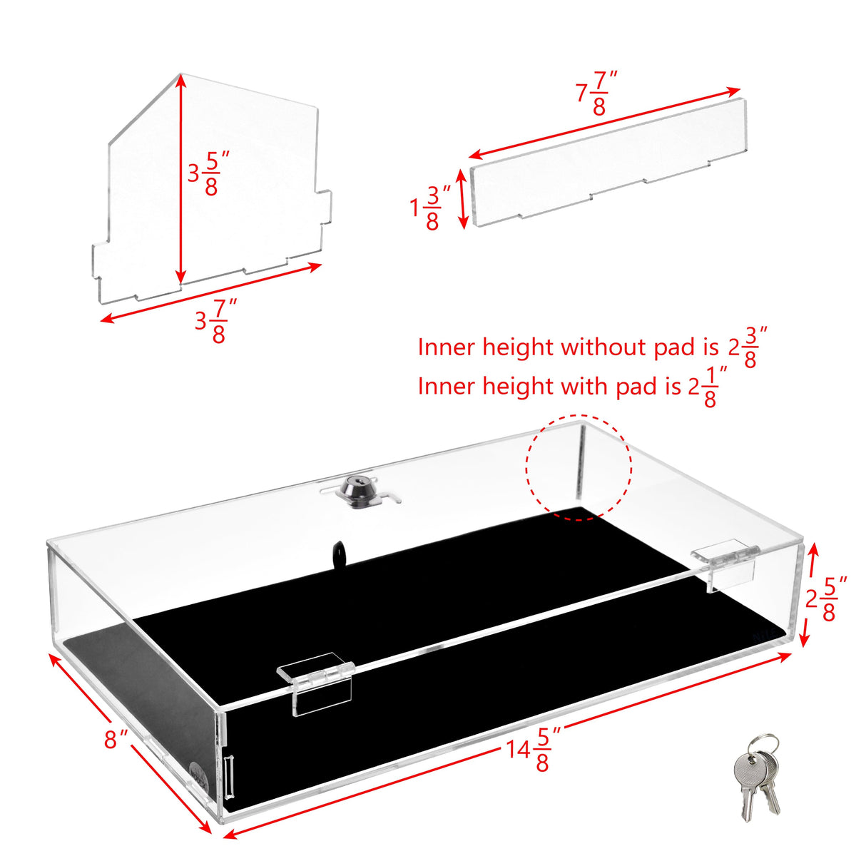 #TRJ2656L-93-1 Lockable Acrylic Display Case with Removable Black Luxurious Velvet Jewelry Pad