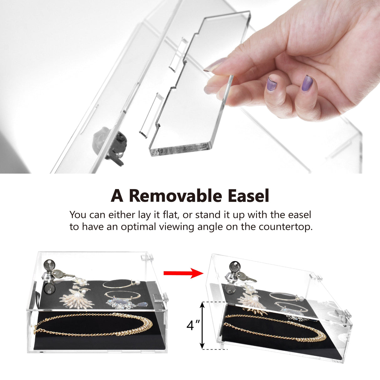 #TRJ2656L-93-1 Lockable Acrylic Display Case with Removable Black Luxurious Velvet Jewelry Pad