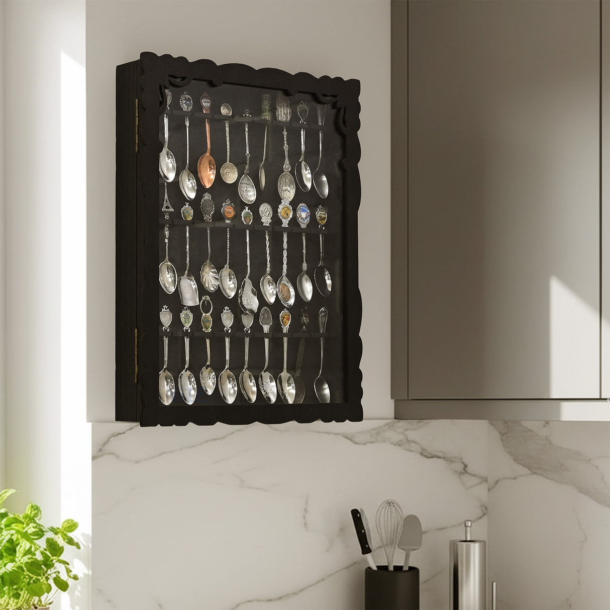 #WD1730 Wooden 30-Souvenir Spoon Display Case Cabinet with Tempered Glass