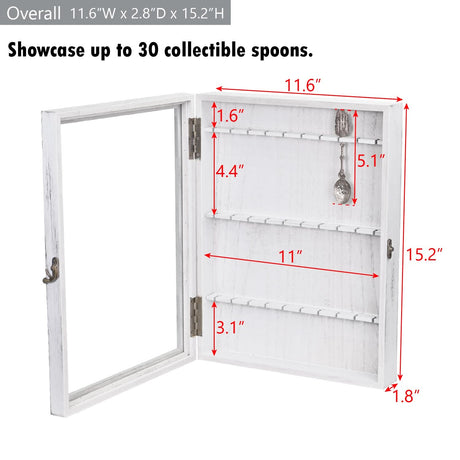Wooden 30-Souvenir Spoon Display Case Cabinet with Tempered Glass