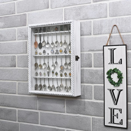 Wooden 30-Souvenir Spoon Display Case Cabinet with Tempered Glass
