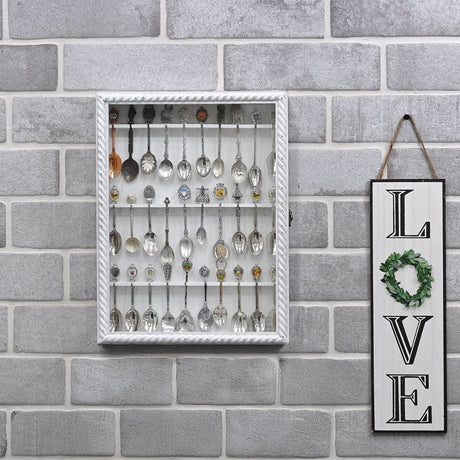 Wooden 30-Souvenir Spoon Display Case Cabinet with Tempered Glass
