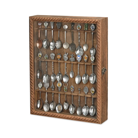Wooden 30-Souvenir Spoon Display Case Cabinet with Tempered Glass