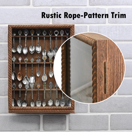 Wooden 30-Souvenir Spoon Display Case Cabinet with Tempered Glass