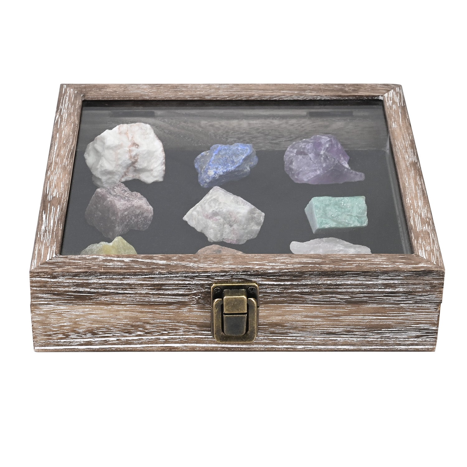 #WD2-1+93-4BK Tempered-Glass Top Small Wooden Jewelry Display Case with Removable Black Velvet Pad