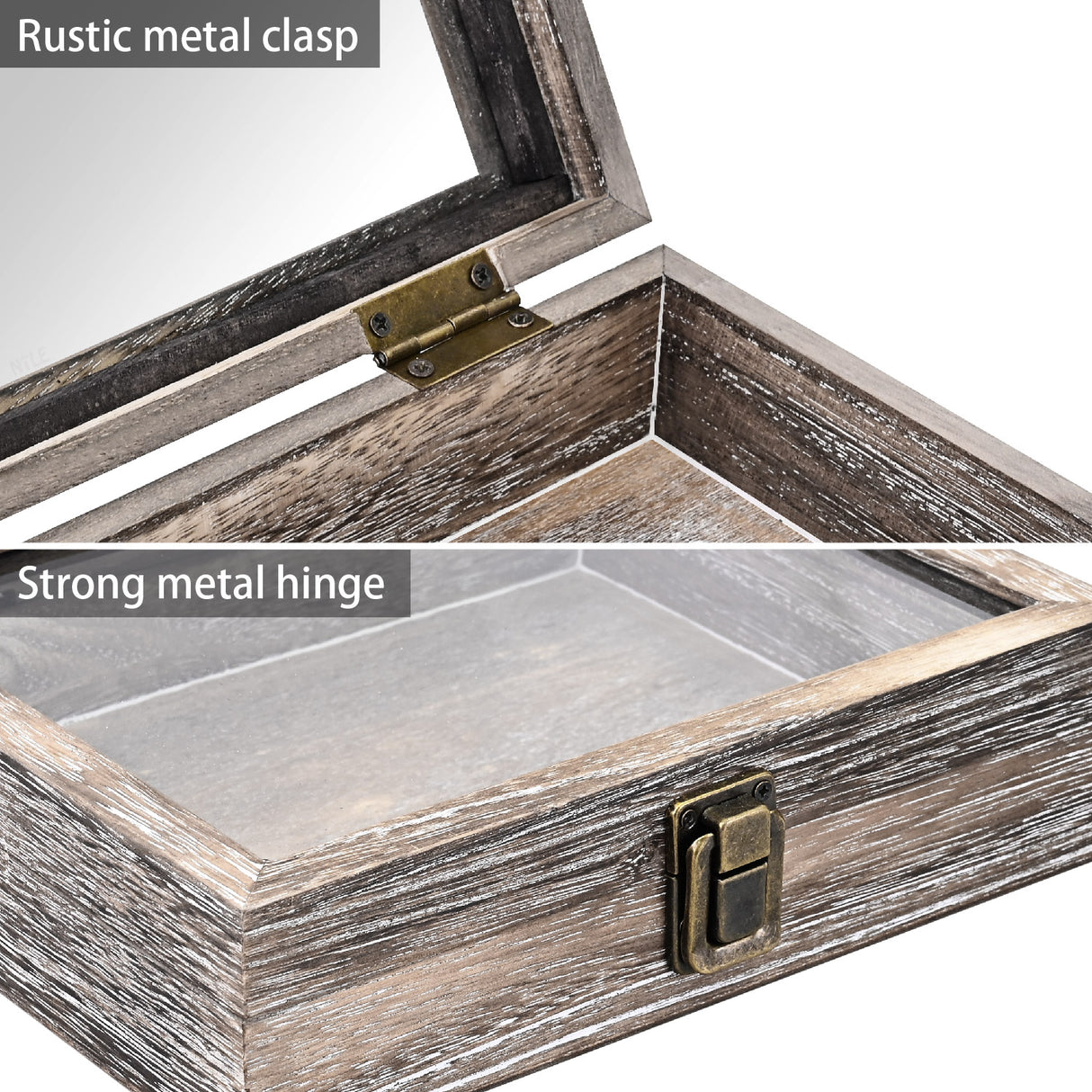 #WD2-1+93-4BK Tempered-Glass Top Small Wooden Jewelry Display Case with Removable Black Velvet Pad