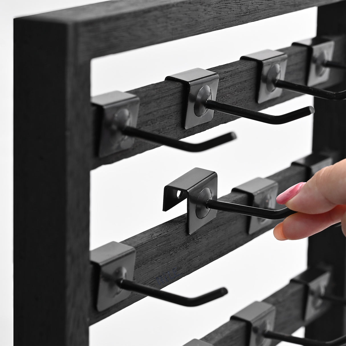 #WD2005 Wooden Jewelry earring rack display with 20 black hooks