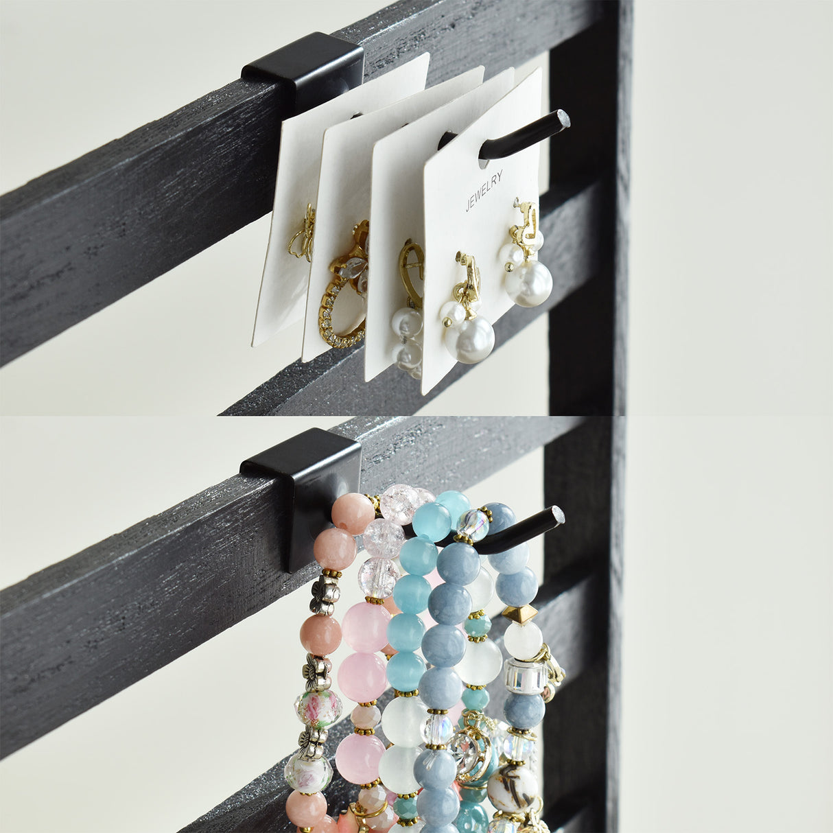 #WD2005 Wooden Jewelry earring rack display with 20 black hooks