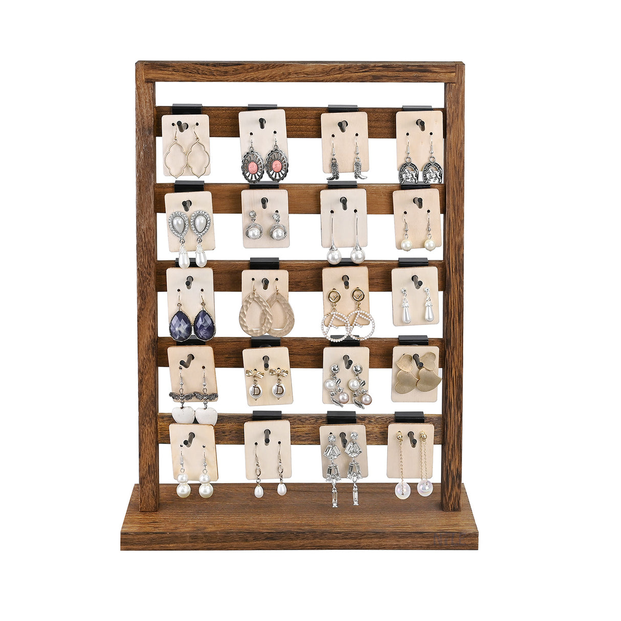 #WD2005 Wooden Jewelry earring rack display with 20 black hooks