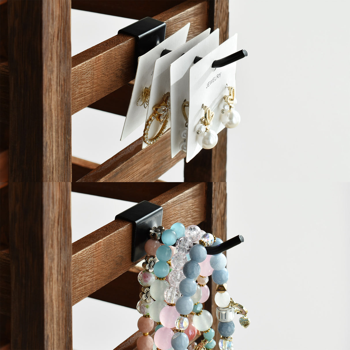 #WD2005 Wooden Jewelry earring rack display with 20 black hooks