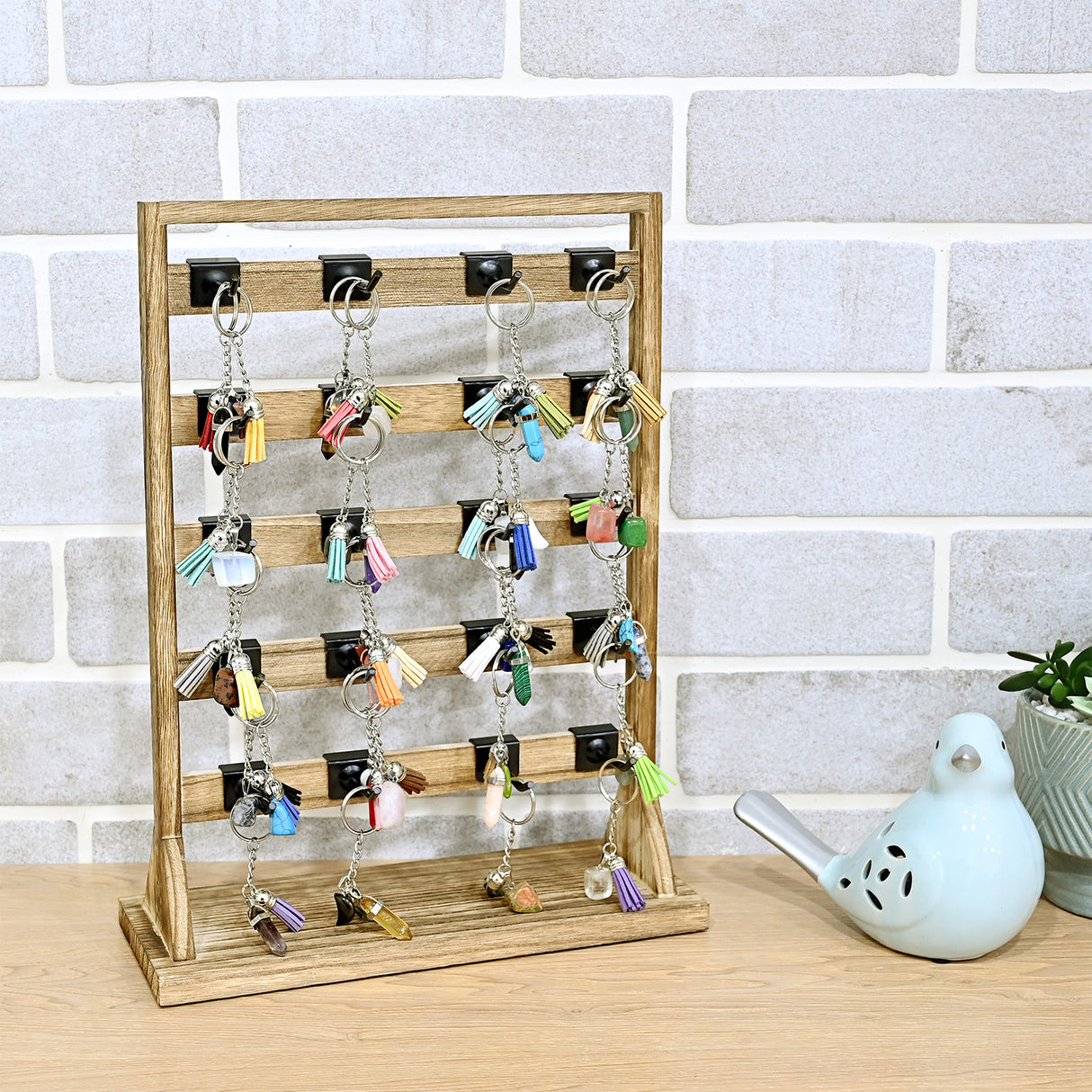 #WD2005 Wooden Jewelry earring rack display with 20 black hooks