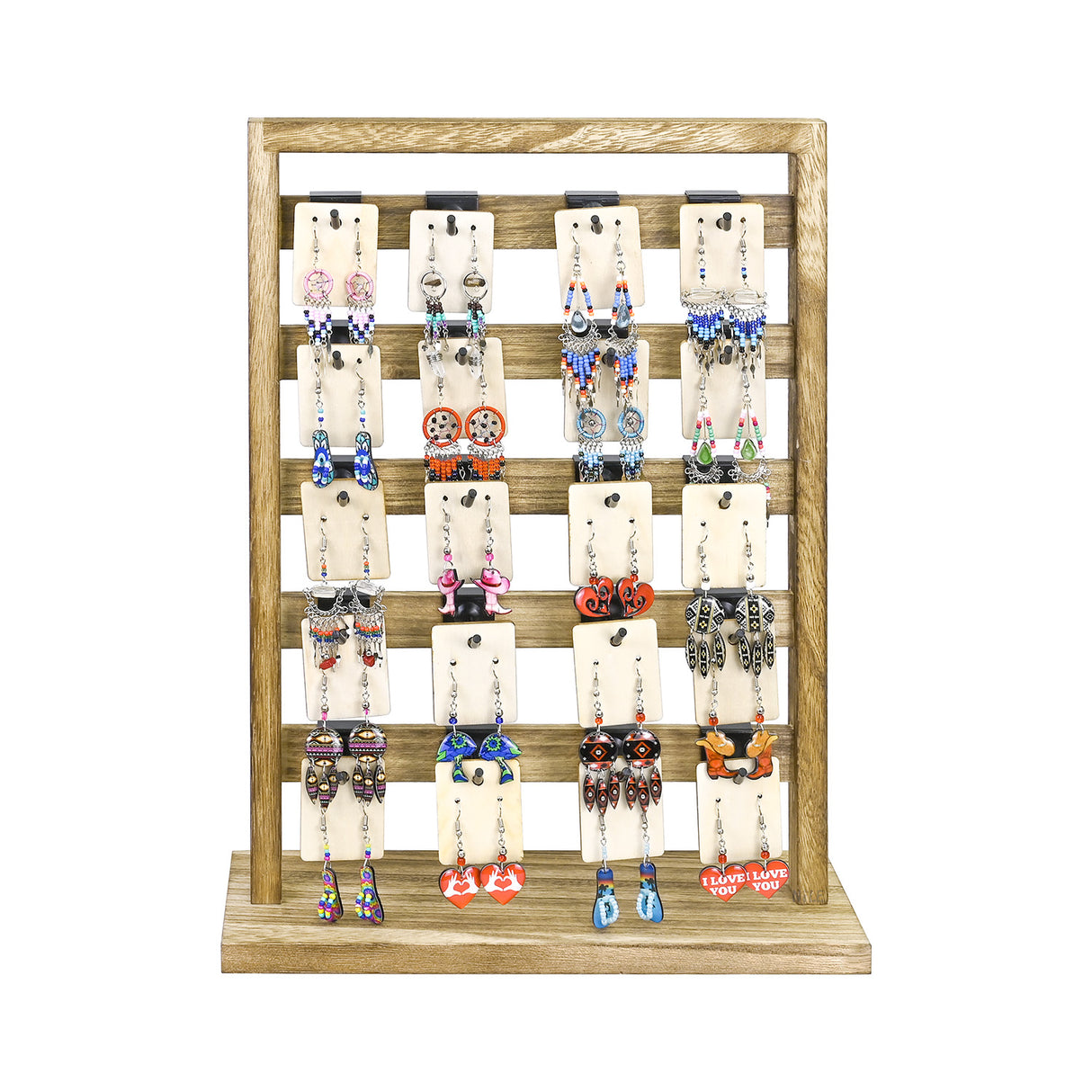 #WD2005 Wooden Jewelry earring rack display with 20 black hooks