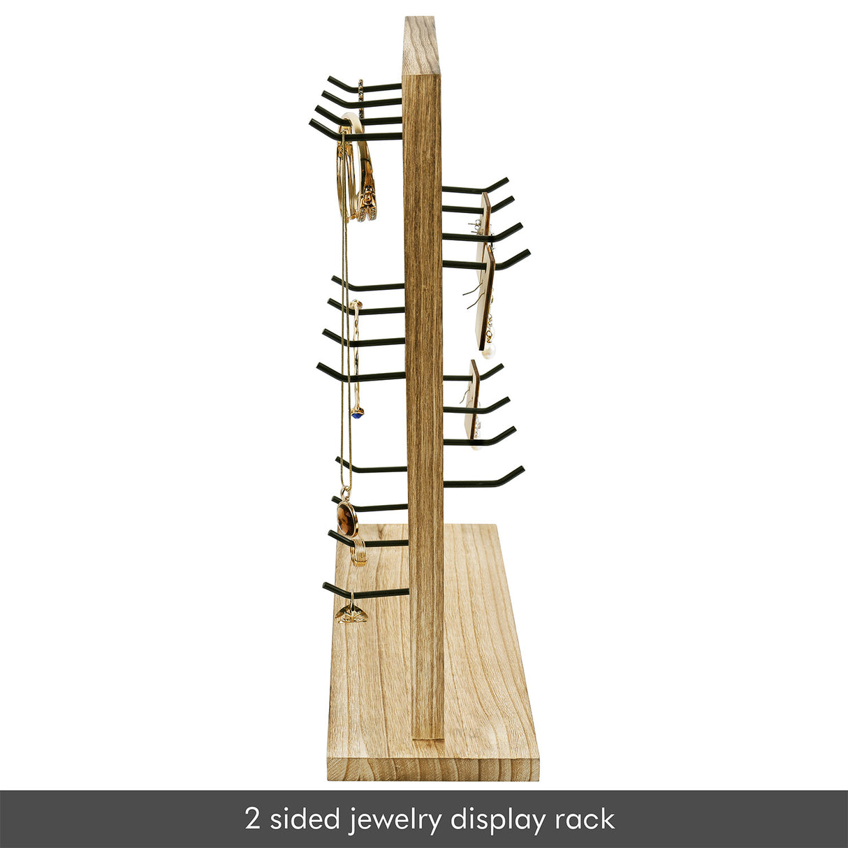#WD2005 Wooden Jewelry earring rack display with 20 black hooks