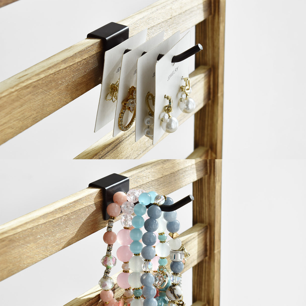 #WD2005 Wooden Jewelry earring rack display with 20 black hooks