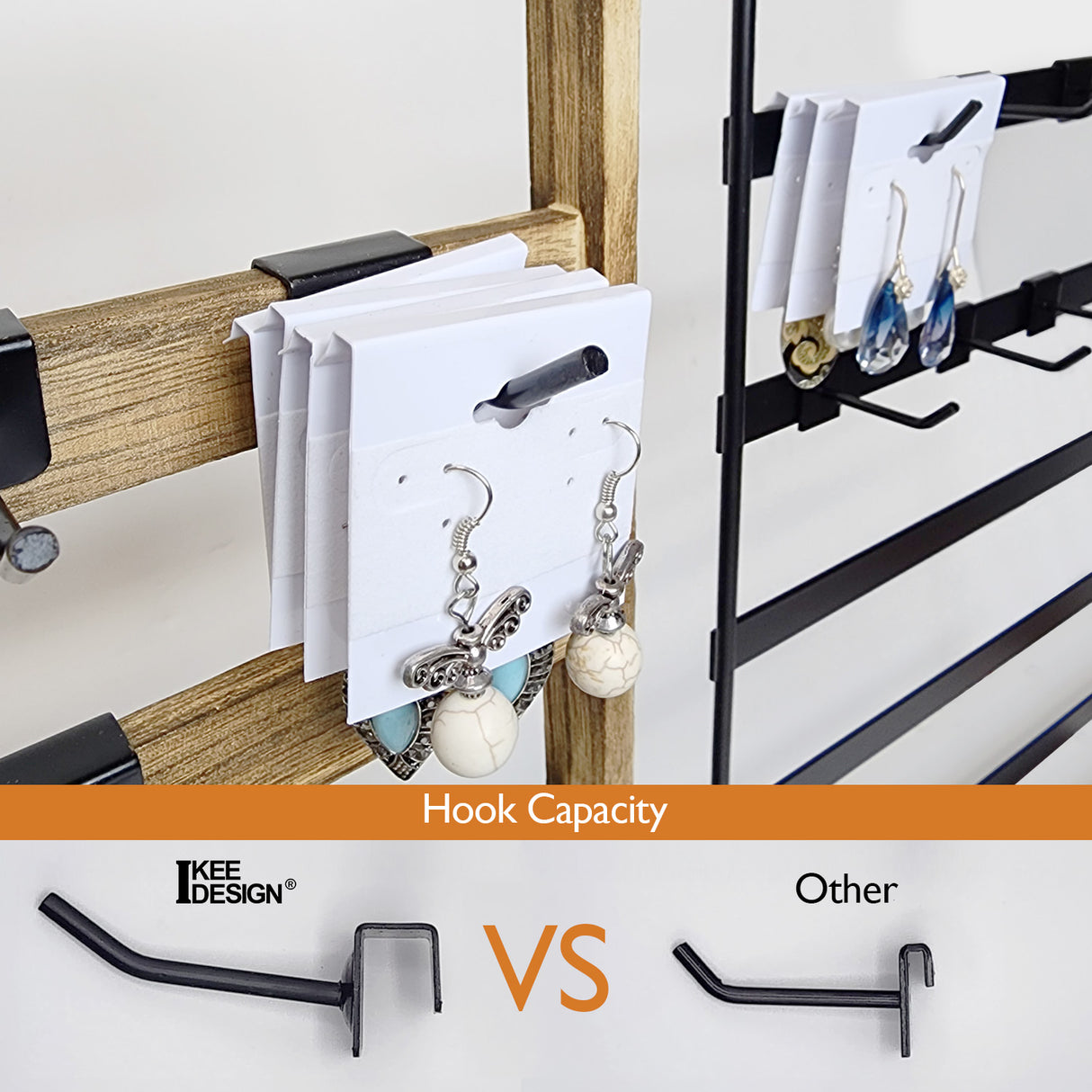 #WD2005 Wooden Jewelry earring rack display with 20 black hooks