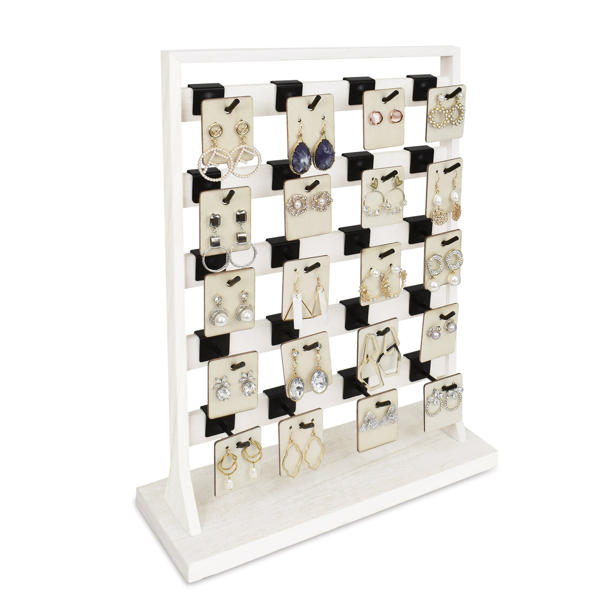 #WD2005 Wooden Jewelry earring rack display with 20 black hooks