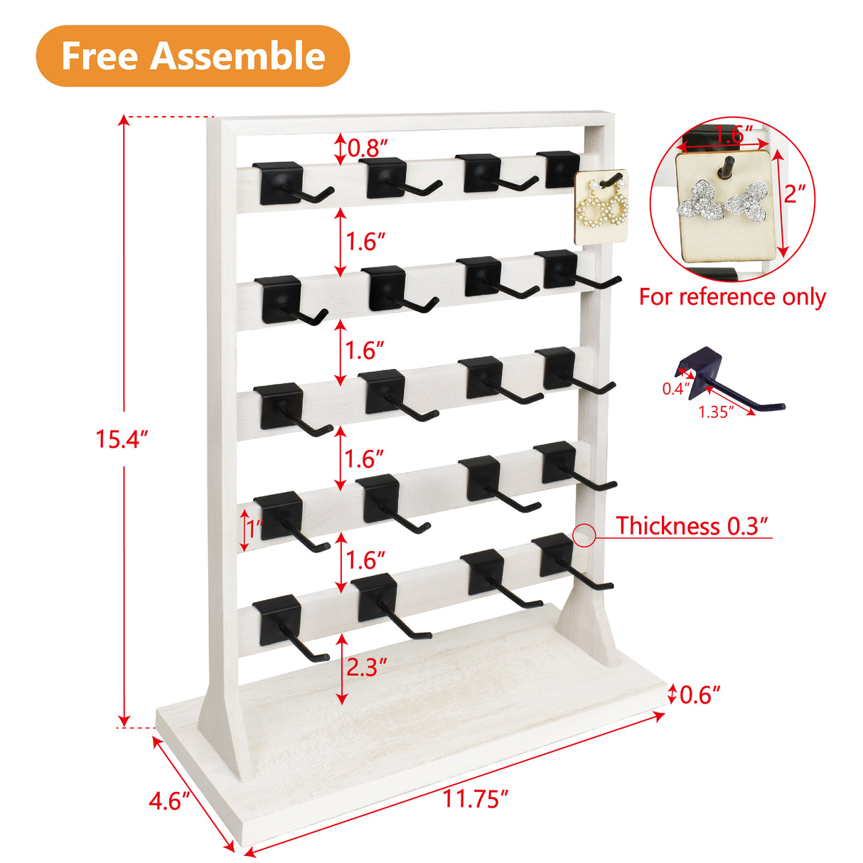 #WD2005 Wooden Jewelry earring rack display with 20 black hooks