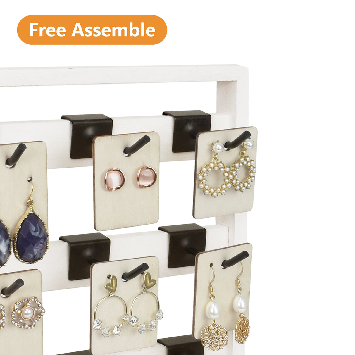 #WD2005 Wooden Jewelry earring rack display with 20 black hooks