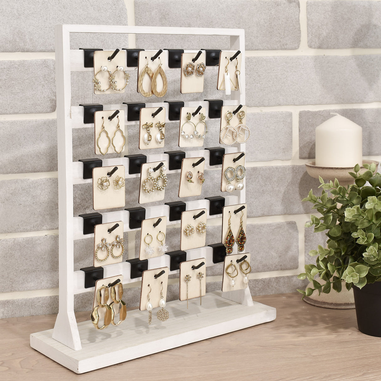 #WD2005 Wooden Jewelry earring rack display with 20 black hooks