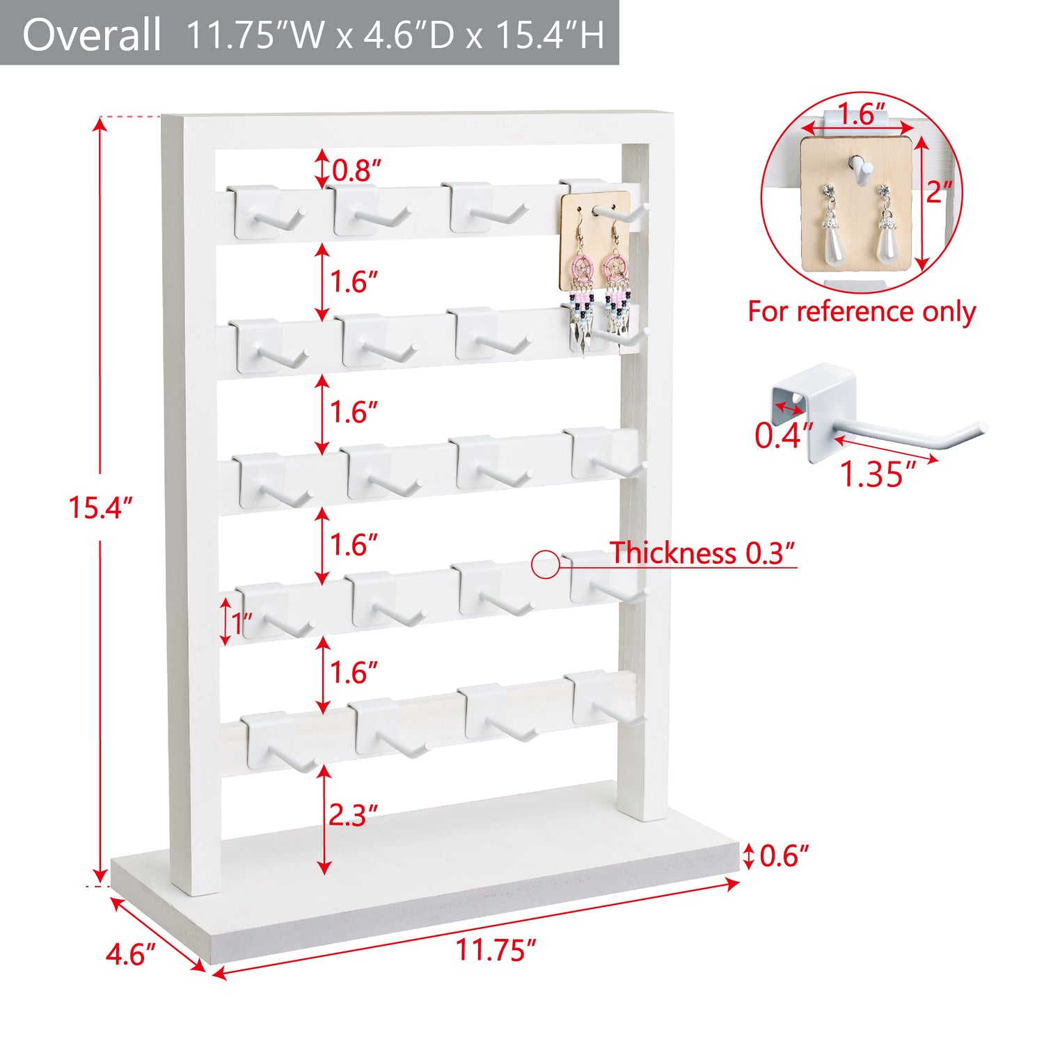 #WD2005 Wooden Hanger hook jewelry rack display with 20 white hooks