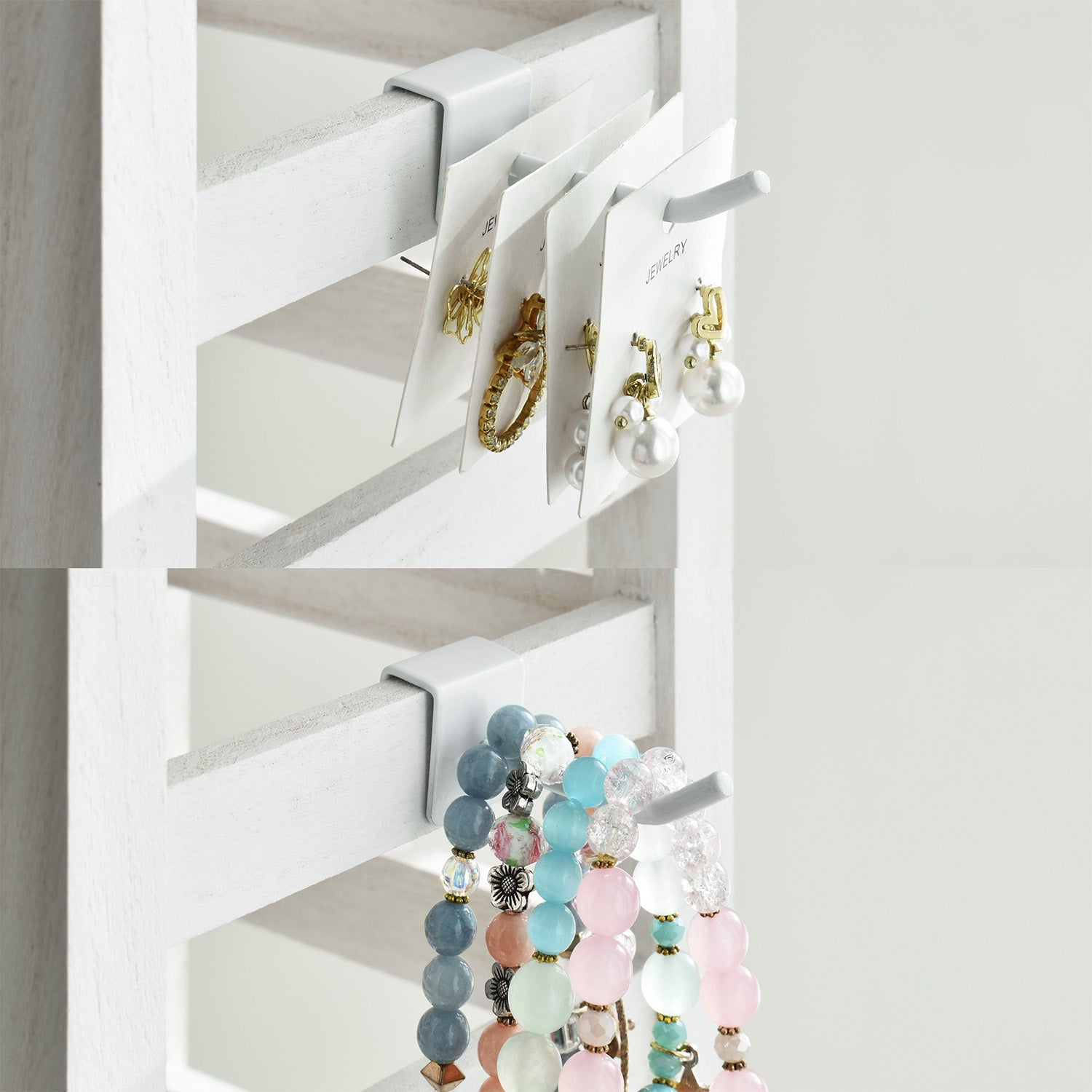 #WD2005 Wooden Hanger hook jewelry rack display with 20 white hooks