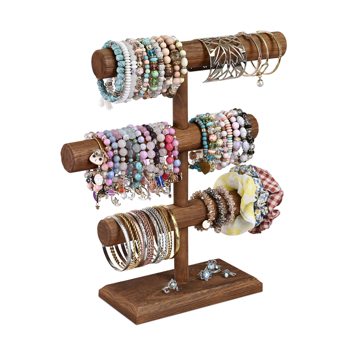 #WD2965-3 Free Assembly 3-Tier Wooden Jewelry Display Stand, Bracelets, Necklaces