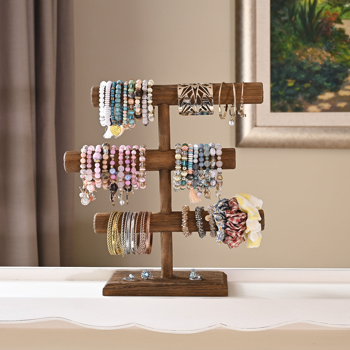 #WD2965-3  Free Assembly 3-Tier Wooden Jewelry Display Stand, Bracelets, Necklaces