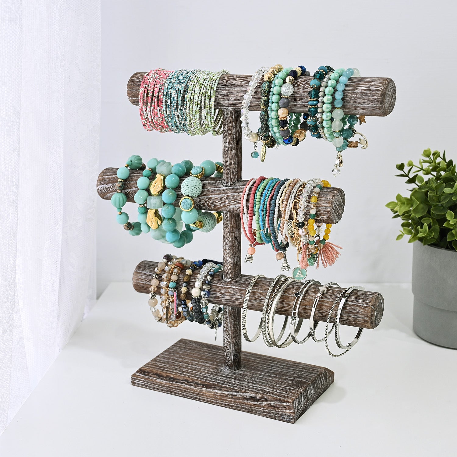 #WD2965-3  Free Assembly 3-Tier Wooden Jewelry Display Stand, Bracelets, Necklaces