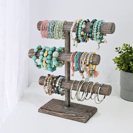 #WD2965-3  Free Assembly 3-Tier Wooden Jewelry Display Stand, Bracelets, Necklaces