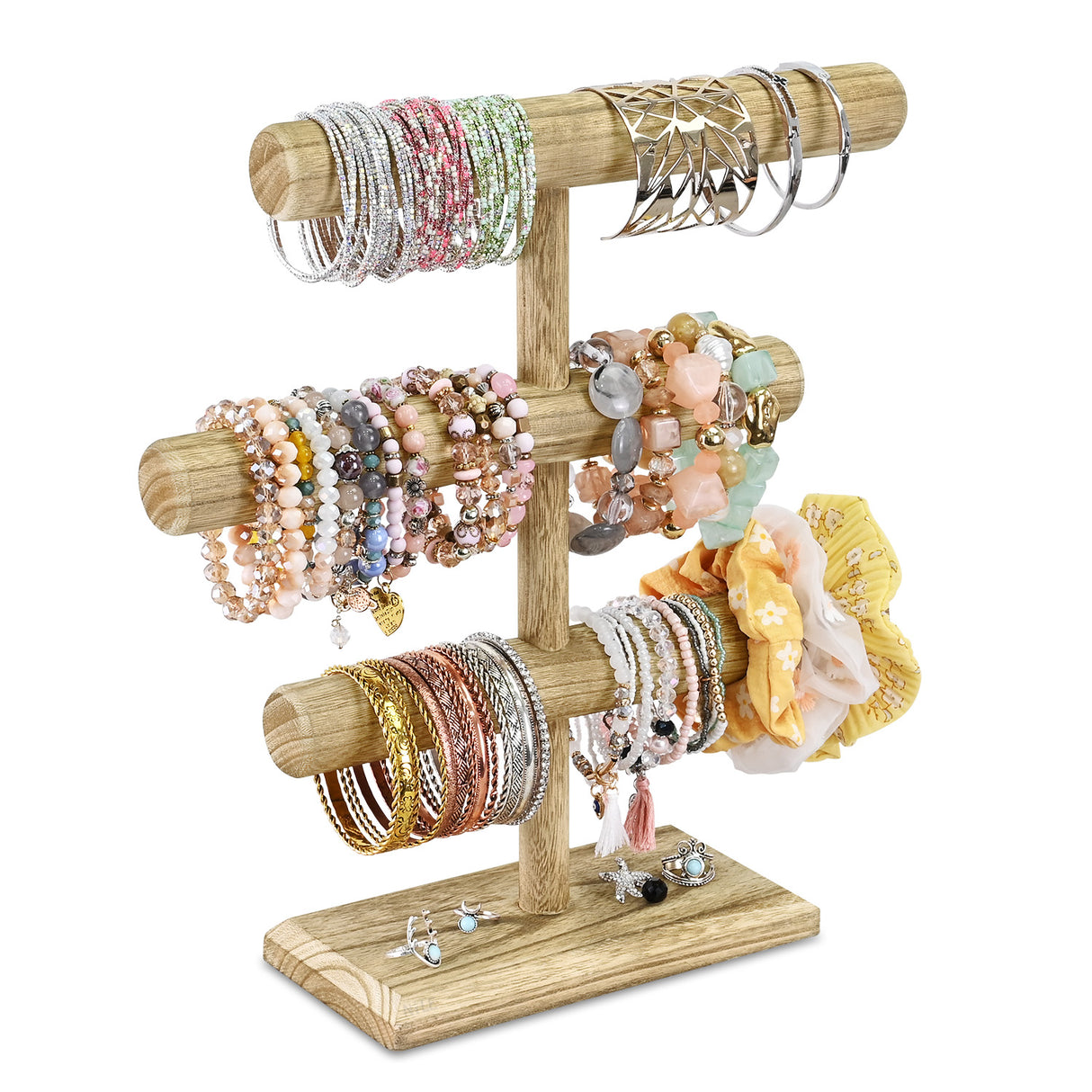 #WD2965-3 Free Assembly 3-Tier Wooden Jewelry Display Stand, Bracelets, Necklaces