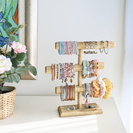 #WD2965-3  Free Assembly 3-Tier Wooden Jewelry Display Stand, Bracelets, Necklaces