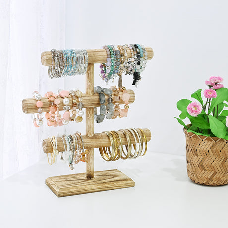 #WD2965-3  Free Assembly 3-Tier Wooden Jewelry Display Stand, Bracelets, Necklaces