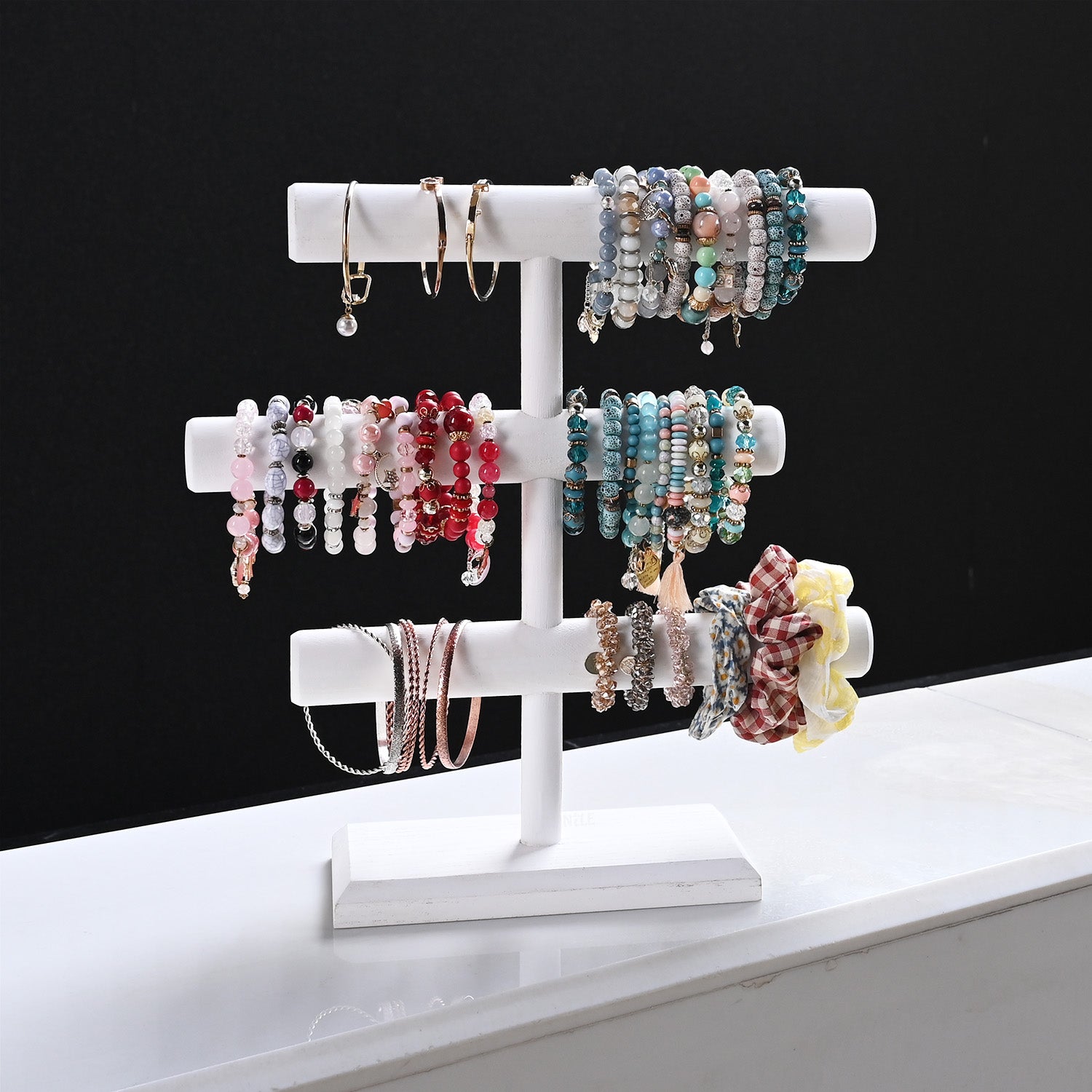 #WD2965-3  Free Assembly 3-Tier Wooden Jewelry Display Stand, Bracelets, Necklaces