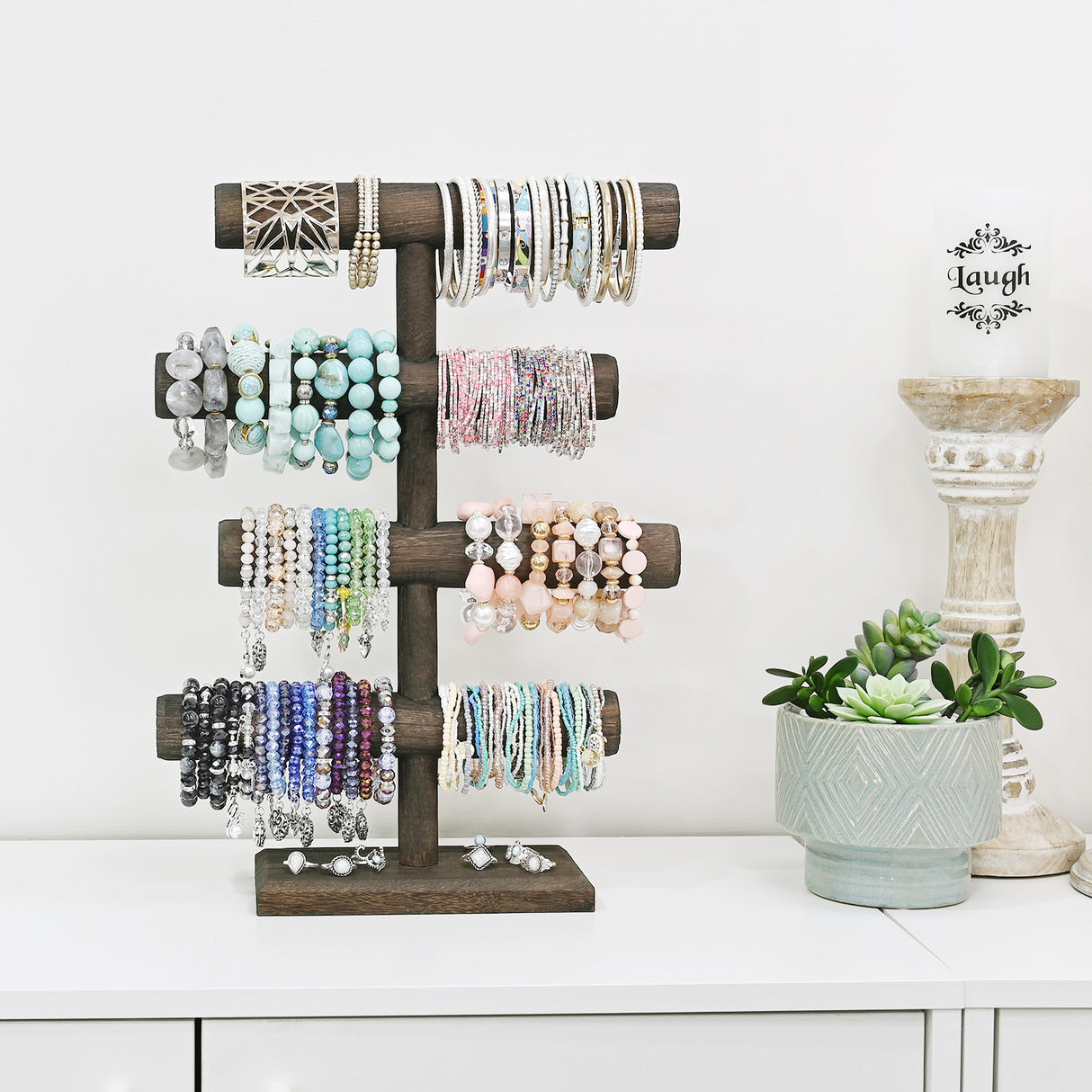 #WD2965 Wooden 4-Tier Jewelry Display Stand