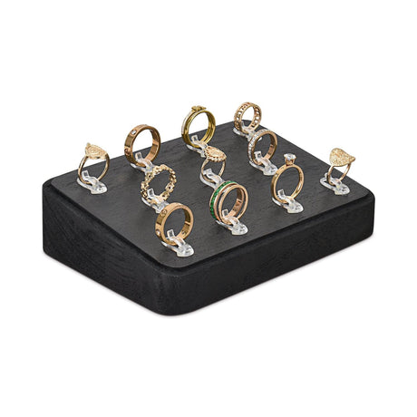#WD3511-BK Wooden Ring Tray Display with 11 Acrylic Clips