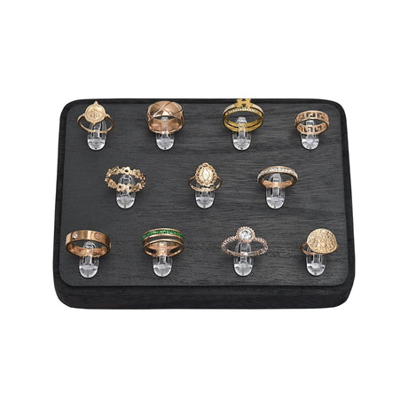 #WD3511-BK Wooden Ring Tray Display with 11 Acrylic Clips