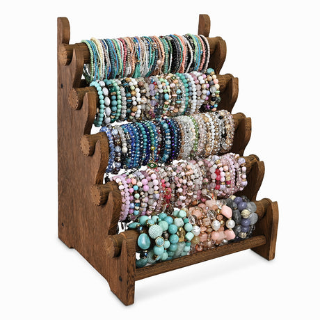 #WD3805-BR Antique Wooden 5 Tier Bracelet Display Rack