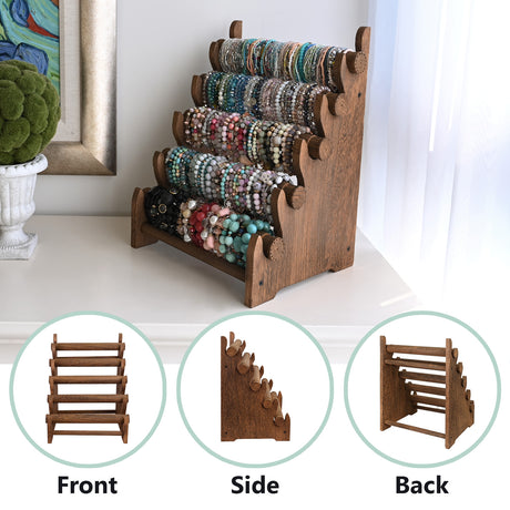 #WD3805-BR Antique Wooden 5 Tier Bracelet Display Rack