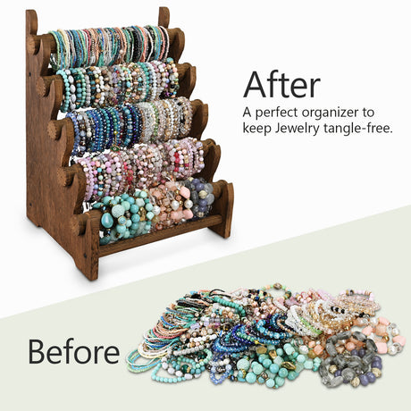 #WD3805-BR Antique Wooden 5 Tier Bracelet Display Rack