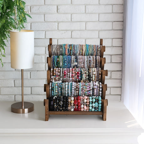 #WD3805-BR Antique Wooden 5 Tier Bracelet Display Rack