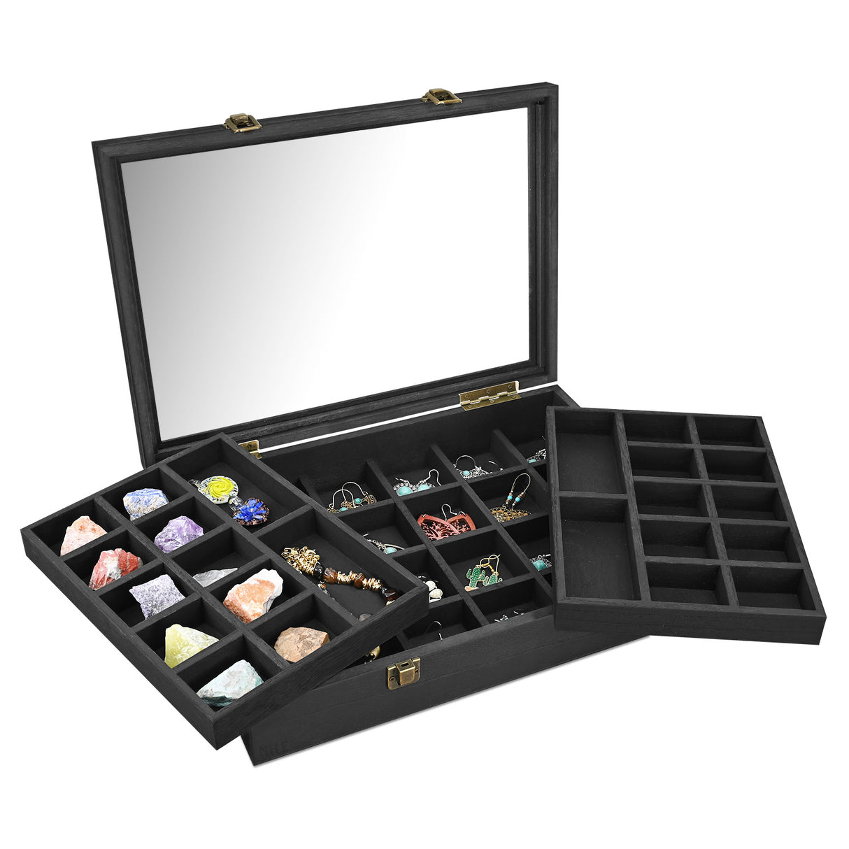 #WD423 Tempered Glass Jewelry Display Box Organizer, Two-Layer Jewelry Display Case for Necklaces, Earrings, Bracelets, Rings - Elegant Jewelry Storage Solution