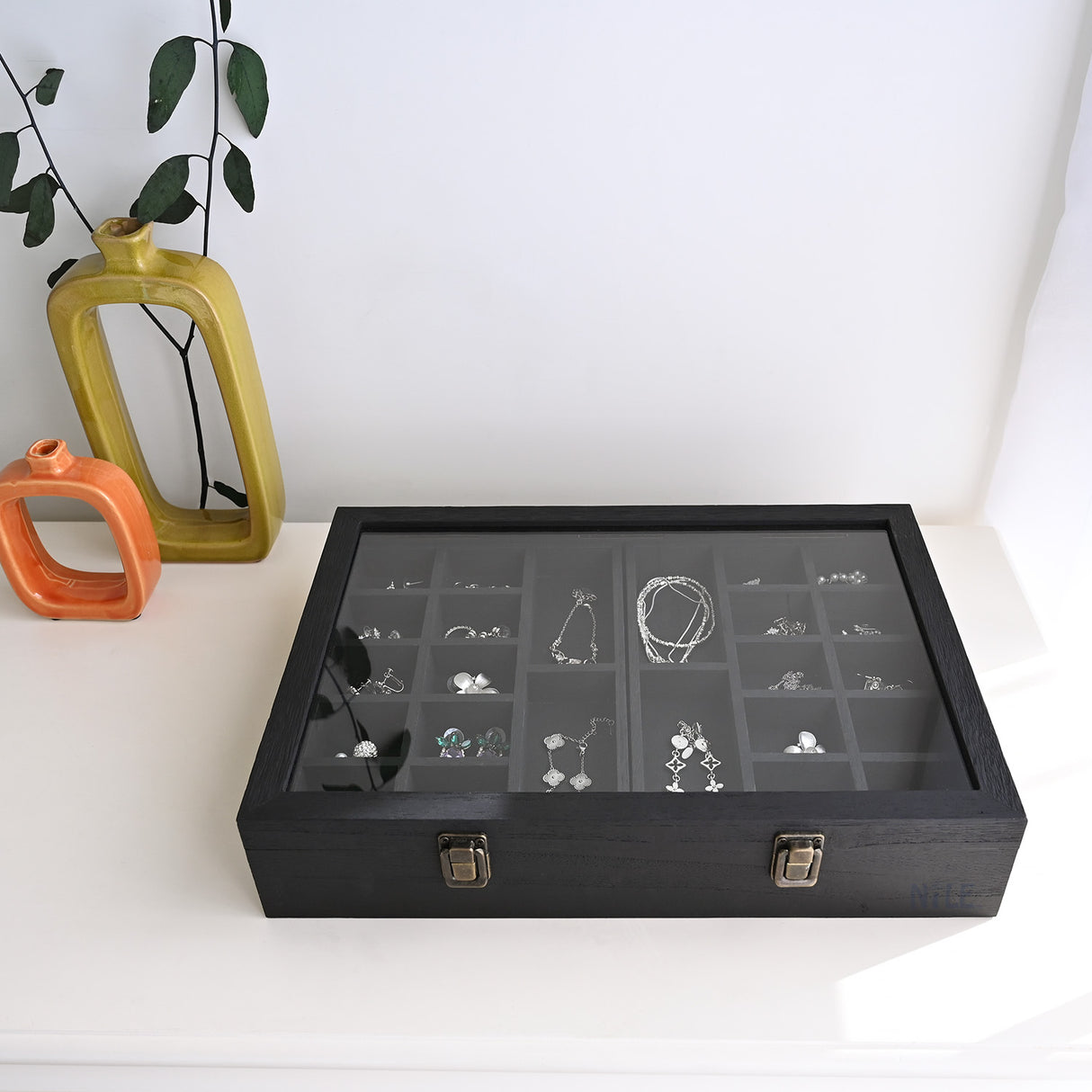 #WD423 Tempered Glass Jewelry Display Box Organizer, Two-Layer Jewelry Display Case for Necklaces, Earrings, Bracelets, Rings - Elegant Jewelry Storage Solution