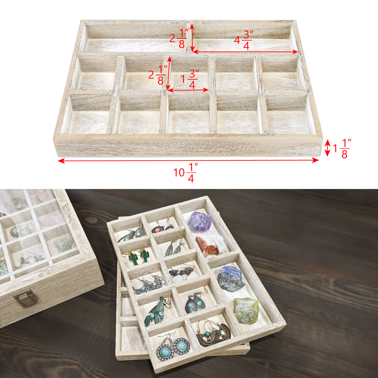 #WD423 Tempered Glass Jewelry Display Box Organizer, Two-Layer Jewelry Display Case for Necklaces, Earrings, Bracelets, Rings - Elegant Jewelry Storage Solution